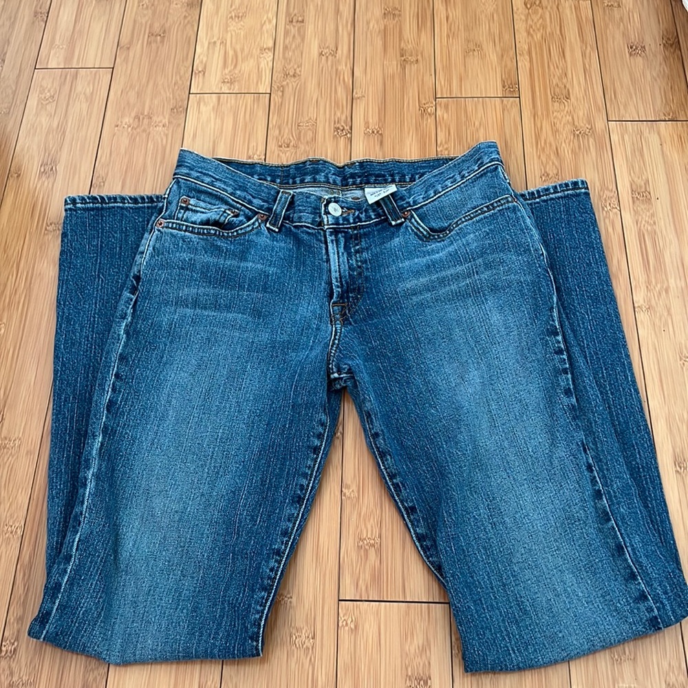 Lucky brand dungarees, mid rise flare regular length size 6/28